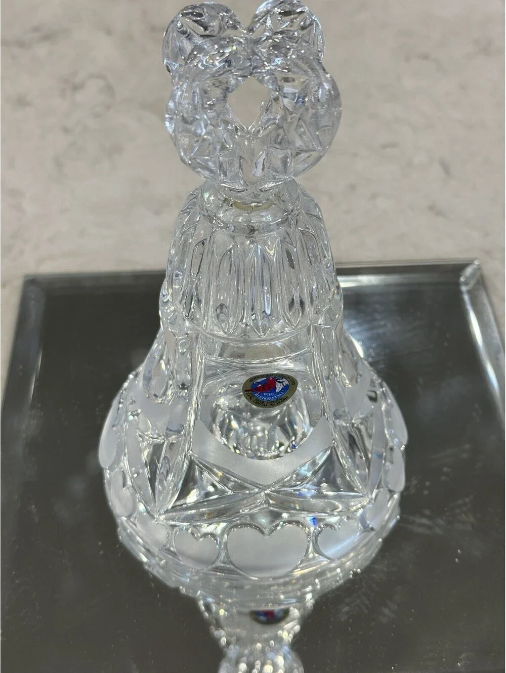 Vintage Hofbauer Lead Crystal Bell Featuring A Distinct Frosted Heart  7